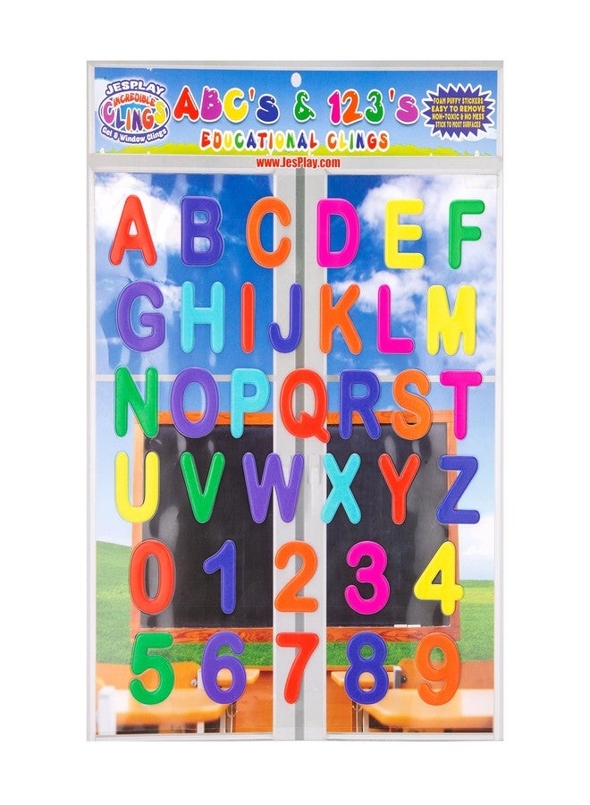 JesPlay Alphabet Letters & Numbers - 36 Piece Reusable Window Stickers Gels & Decals - Full Alphabet and Numbers - Puffy Sticker Activities for Classroom, Teacher Essentials, Nursery - Image 1